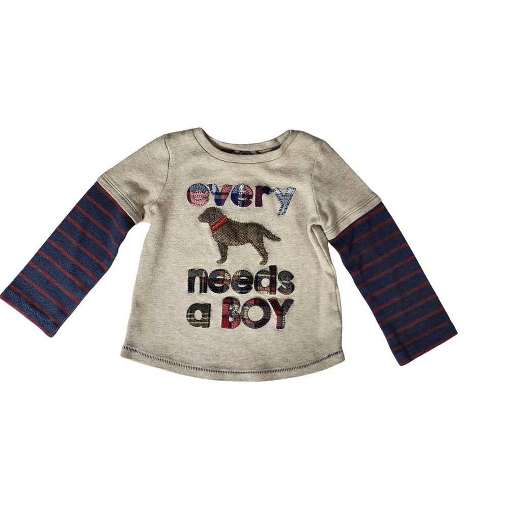 Mud Pie Kids Oatmeal Every Dog Needs a Boy Lab Applique Striped Shirt 12M 18M